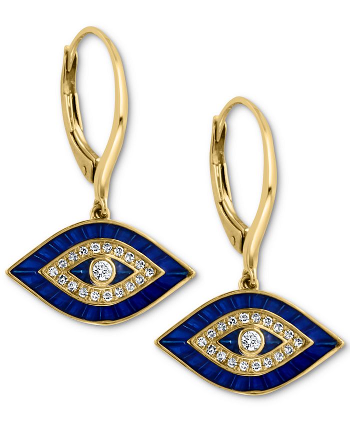 EFFY Collection - Blue Enamel & Diamond (1/4 ct. t.w.) Leverback Drop Earrings in 14k Gold