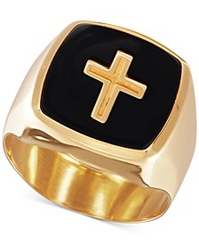Men's Onyx Cross Signet Ring in 10k Gold
