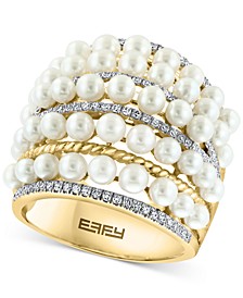 EFFY® Cultured Freshwater Pearl (4mm) & Diamond (3/8 ct. t.w.) Multirow Statement Ring in 14k Gold