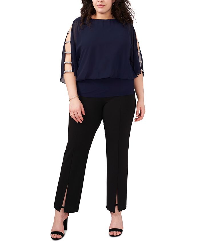 MSK Plus Size Rhinestone-Trim Blouson Top - Macy's