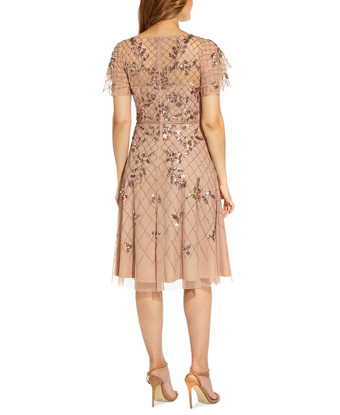 Adrianna Papell Beaded Flutter-Sleeve Dress - Macy's