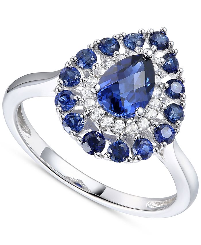 Macy's Sapphire (1-1/2 ct. t.w.) & Diamond (1/10 ct. t.w.) Teardrop ...