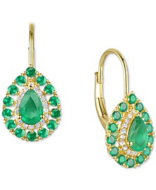 Sapphire (1-3/4 ct. t.w.) & Diamond (1/6 ct. t.w.) Teardrop Leverback Drop Earrings in 14k Gold (Also in Emerald)