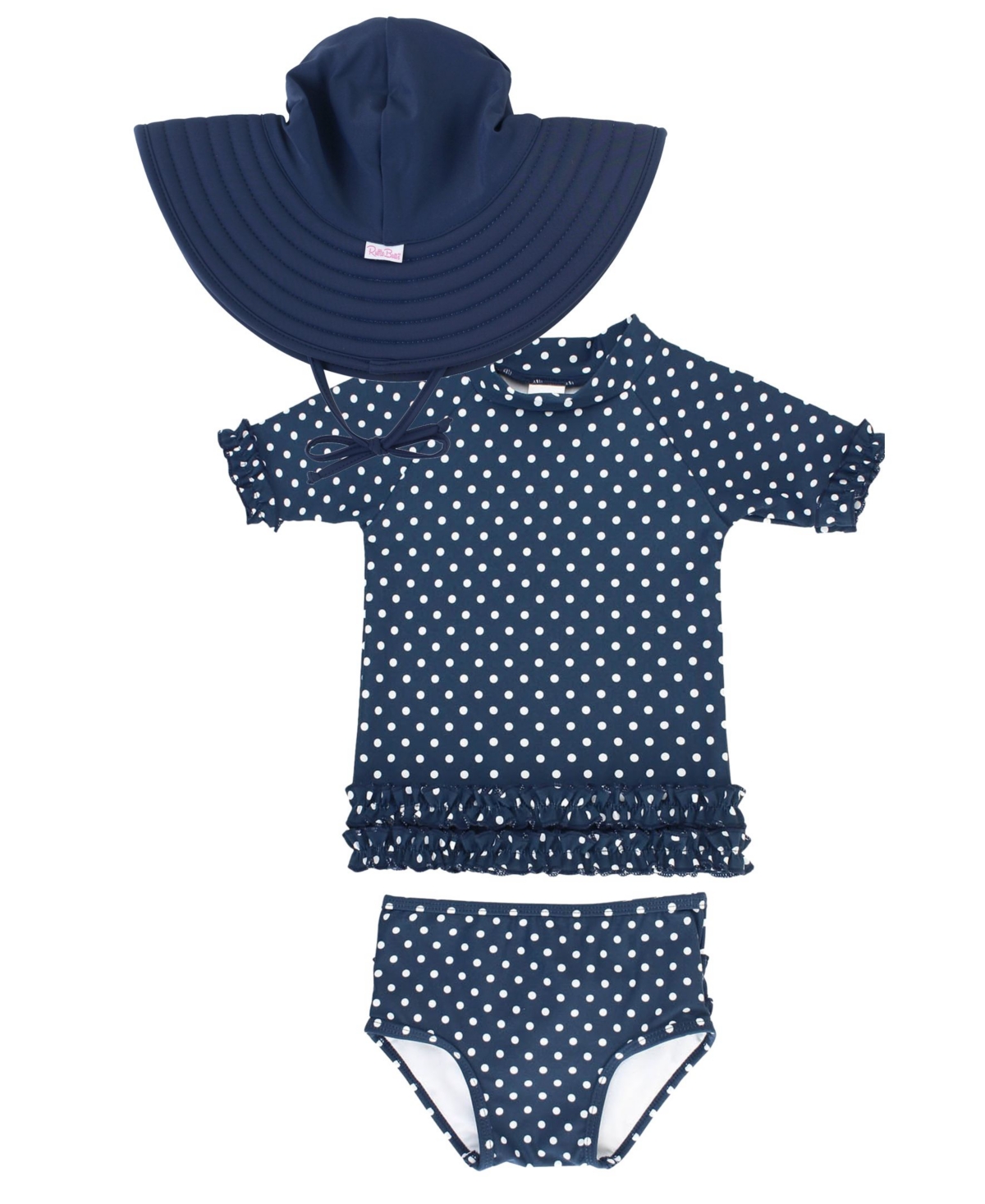 Rufflebutts Baby Girls Ruffled Rash Guard Swimsuit With Hat, 3piece