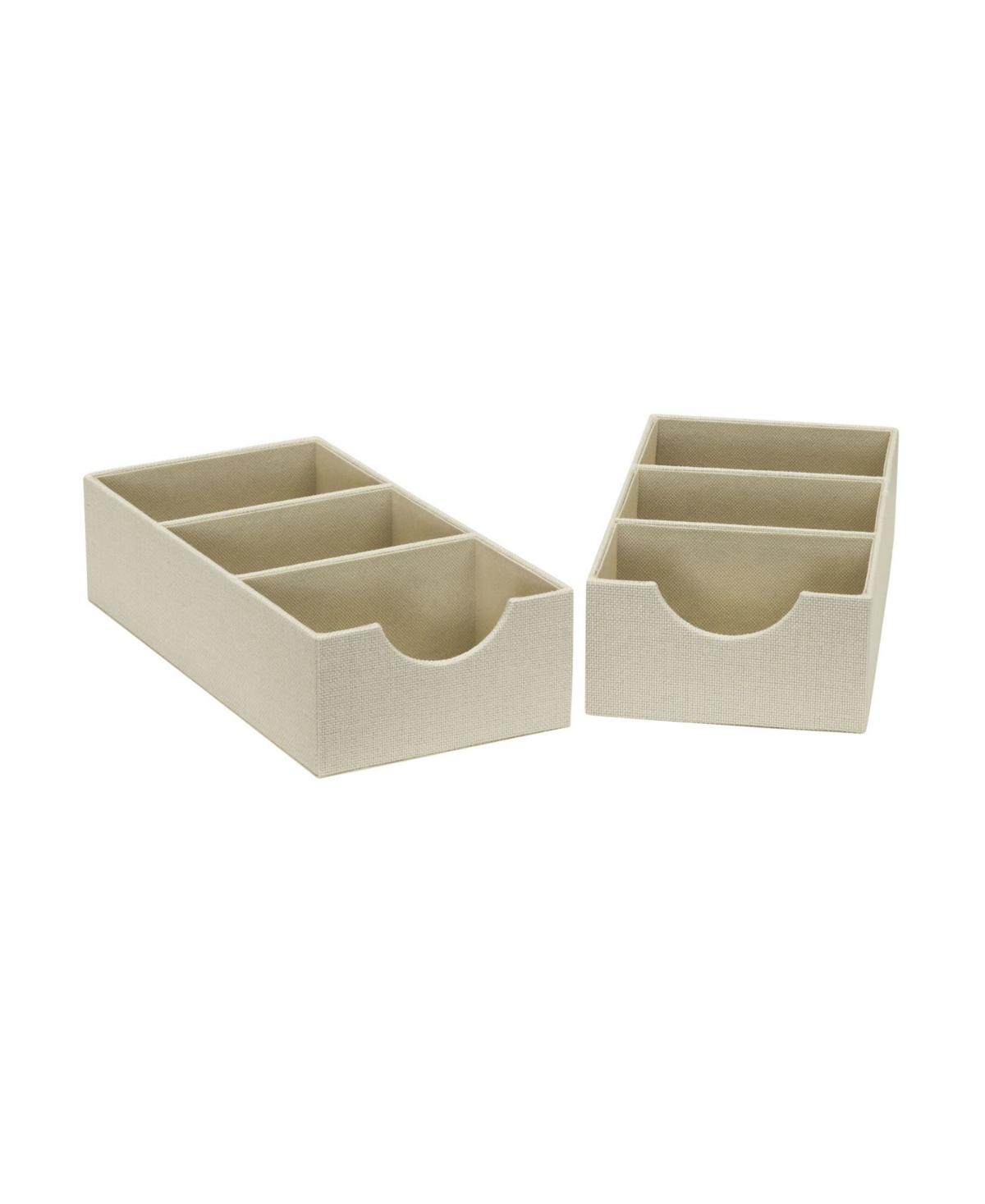 3-Compartment Drawer Organizers, Set of 2 - Cream Linen