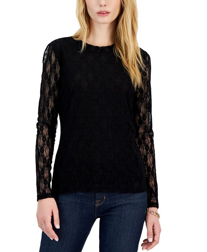 INC International Concepts Lace Long Sleeve Top Created for