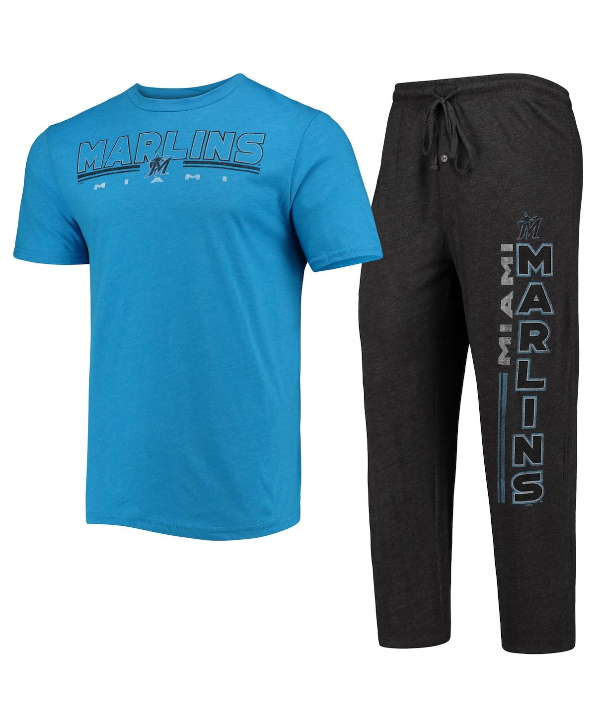 Men's Concepts Sport Black, Blue Miami Marlins Meter T-shirt and Pants Sleep Set - Black, Blue