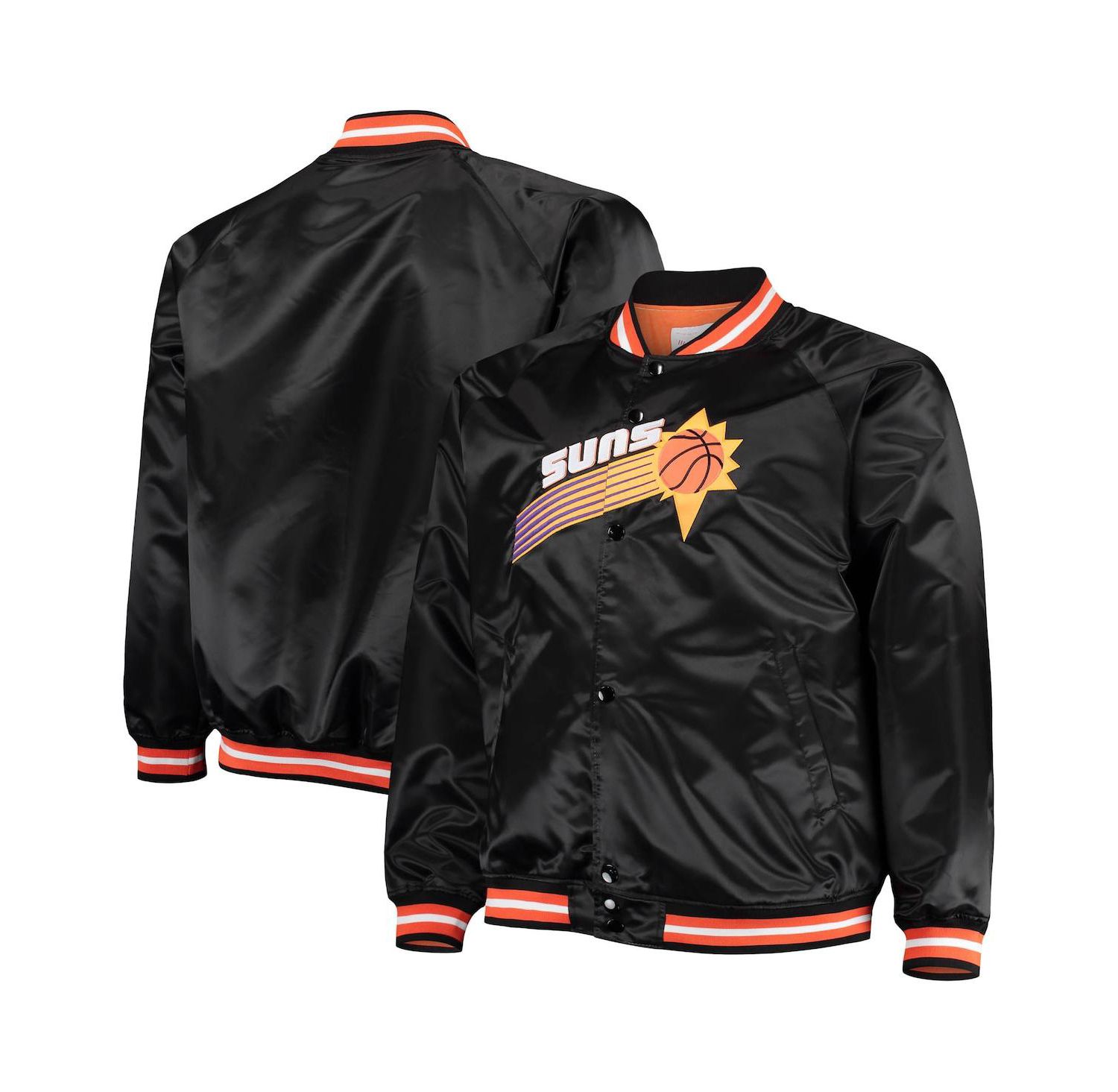 Men's Black Phoenix Suns Big and Tall Hardwood Classics Raglan Satin Full-Snap Jacket