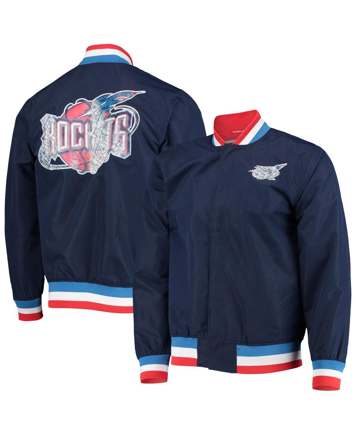 Men's Houston RocketsMitchell & Ness Hardwood Classics 75th Anniversary Authentic Warmup Full-Snap Jacket - Navy