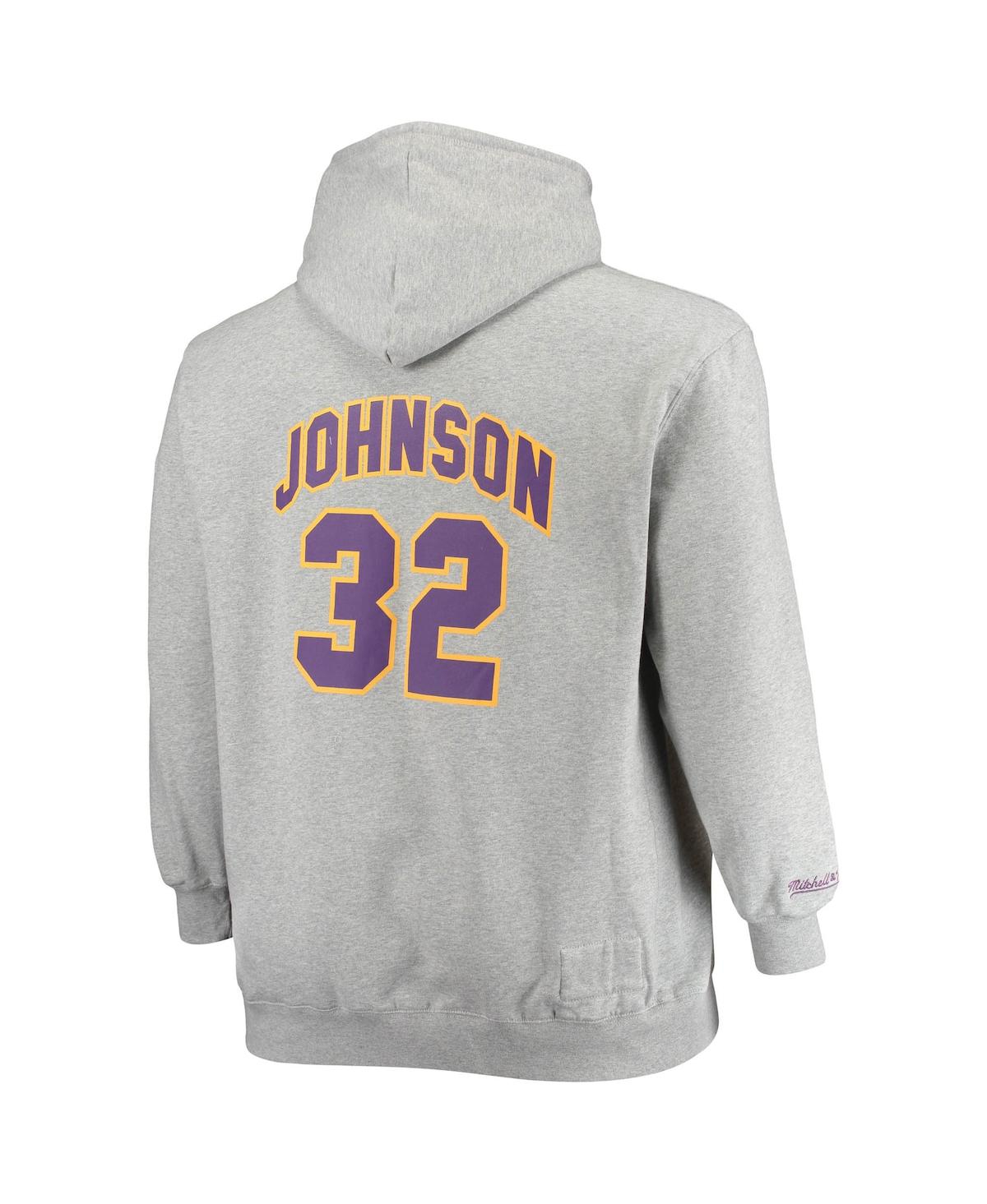 Shop Mitchell & Ness Men's  Magic Johnson Heather Gray Los Angeles Lakers Big And Tall Name & Number Pullo In Heathered Gray