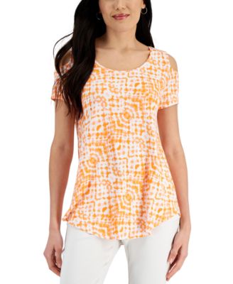 JM Collection - Women's Tie-Dyed Cold-Shoulder Top, Created for Macy's
