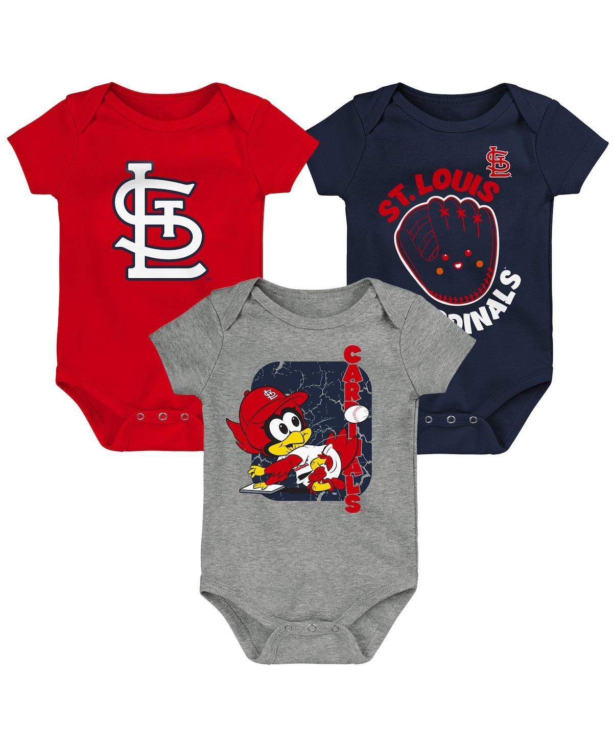 Shop Outerstuff Newborn And Infant Boys And Girls Red, Navy, Gray St. Louis Cardinals Change Up 3-pack Bodysuit Set In Red,navy,gray