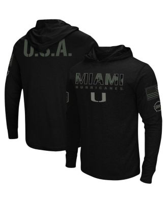 Men's Black Miami Hurricanes OHT Military-Inspired Appreciation Hoodie Long Sleeve T-shirt