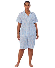 Plus Size Notch Collar Bermuda Pajama Set