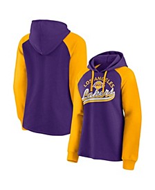 Women's Branded Purple and Gold-Tone Los Angeles Lakers Record Holder Raglan Pullover Hoodie