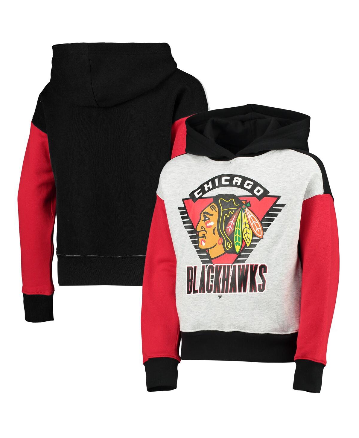 Shop Outerstuff Big Girls Heathered Gray, Black Chicago Blackhawks Let's Get Loud Pullover Hoodie In Heathered Gray,black