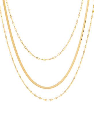Italian Gold Triple Layered Chain Necklace in 10k Gold, 17