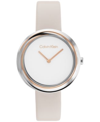 Calvin Klein - Women's Twisted Bezel Gray Leather Strap Watch 34mm