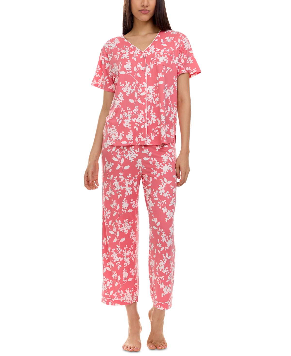 Flora by Flora Nikrooz Printed Short-Sleeve Top and Capri Pants Pajama Set