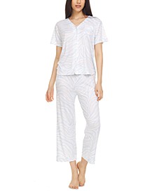 Printed Short-Sleeve Top and Capri Pants Pajama Set