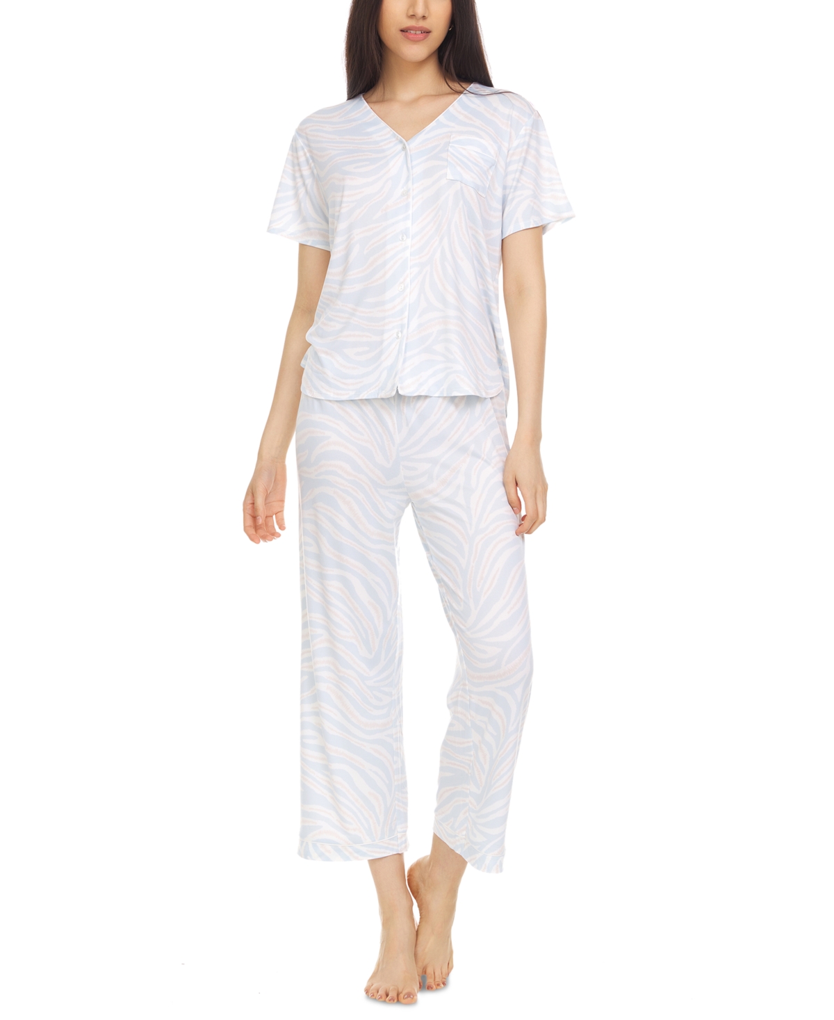 Flora by Flora Nikrooz Printed Short-Sleeve Top and Capri Pants Pajama Set