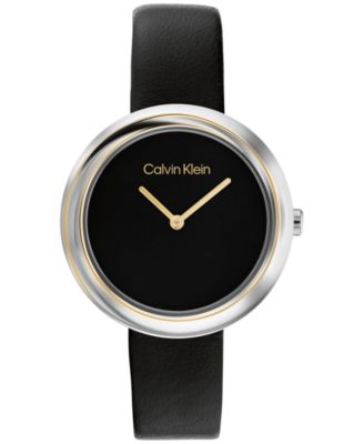 calvin klein black leather watch