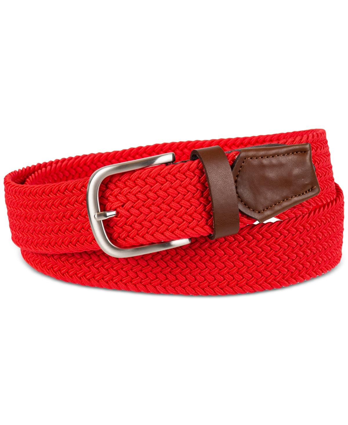 Club Room Men's Stretch Comfort Braided Belt With Faux-leather Trim ...