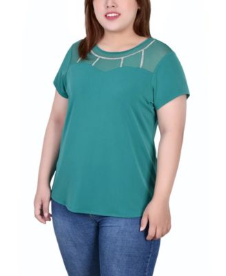 Plus Size Short Sleeve Crepe Top With Stone Details