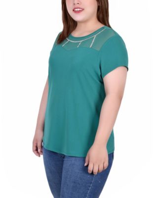 Plus Size Short Sleeve Crepe Top With Stone Details