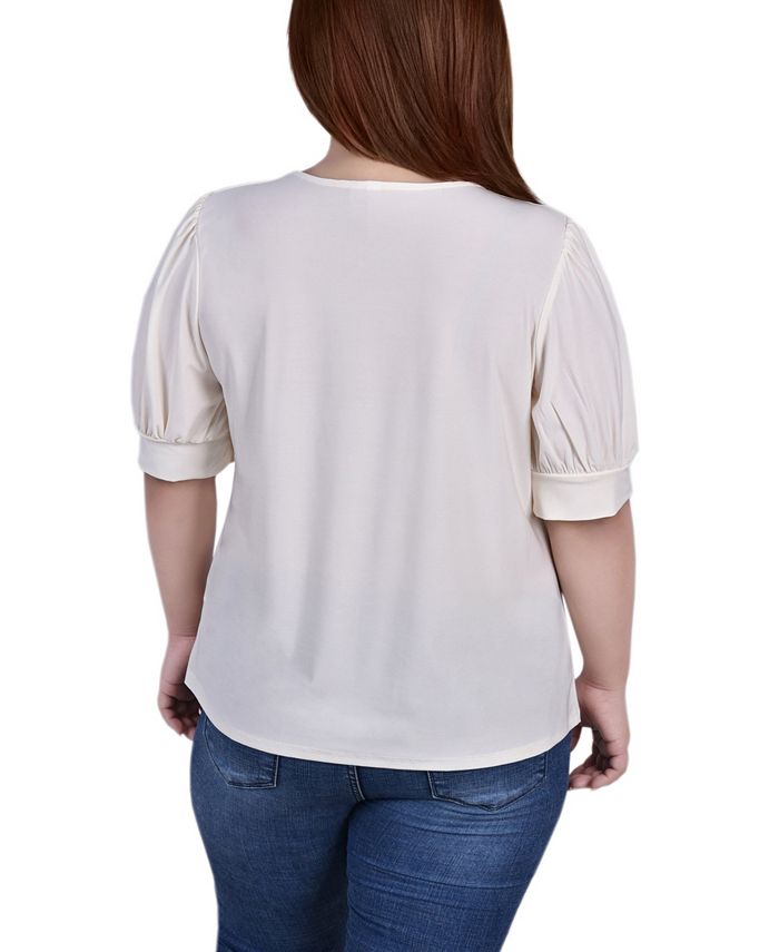 NY Collection Plus Size Short Balloon Sleeve Top with Hardware ...