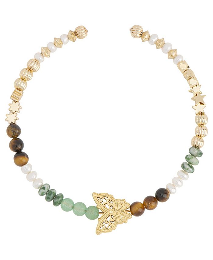 Macy's 14K Gold Plated Butterfly Charm Bead Flexible Bracelet Macy's
