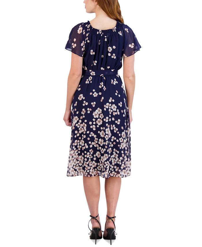 Sandra Darren Printed Flutter-Sleeve A-Line Dress - Macy's