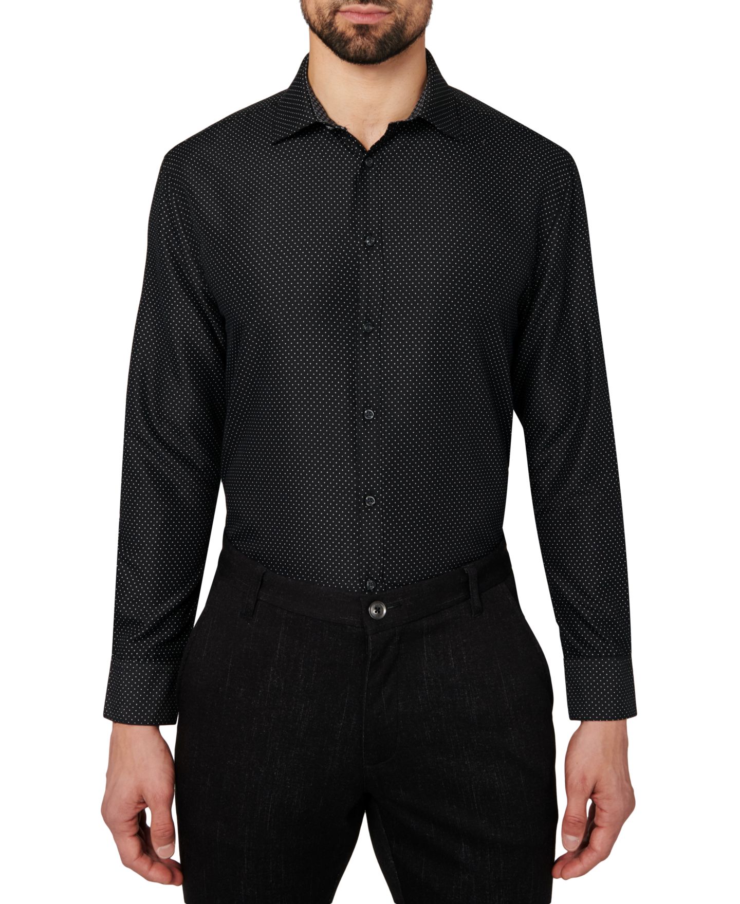 Мужская рубашка Calabrum Regular Fit Dot Print Wrinkle Free Performance Dress Shirt, цвет: Чёрный — фото 2
