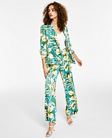 Women's Palm-Print Satin Jacket, Ribbed Sweater Tank & Palm Print Satin Pants, Created for Macy's