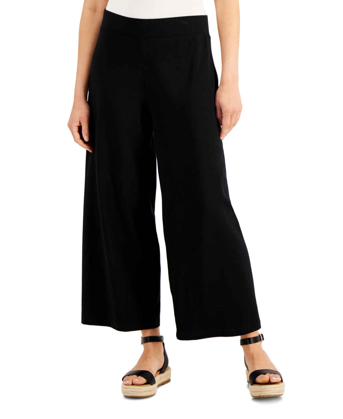 Eileen Fisher Black Cropped Wide-leg Cupro Trousers In Black