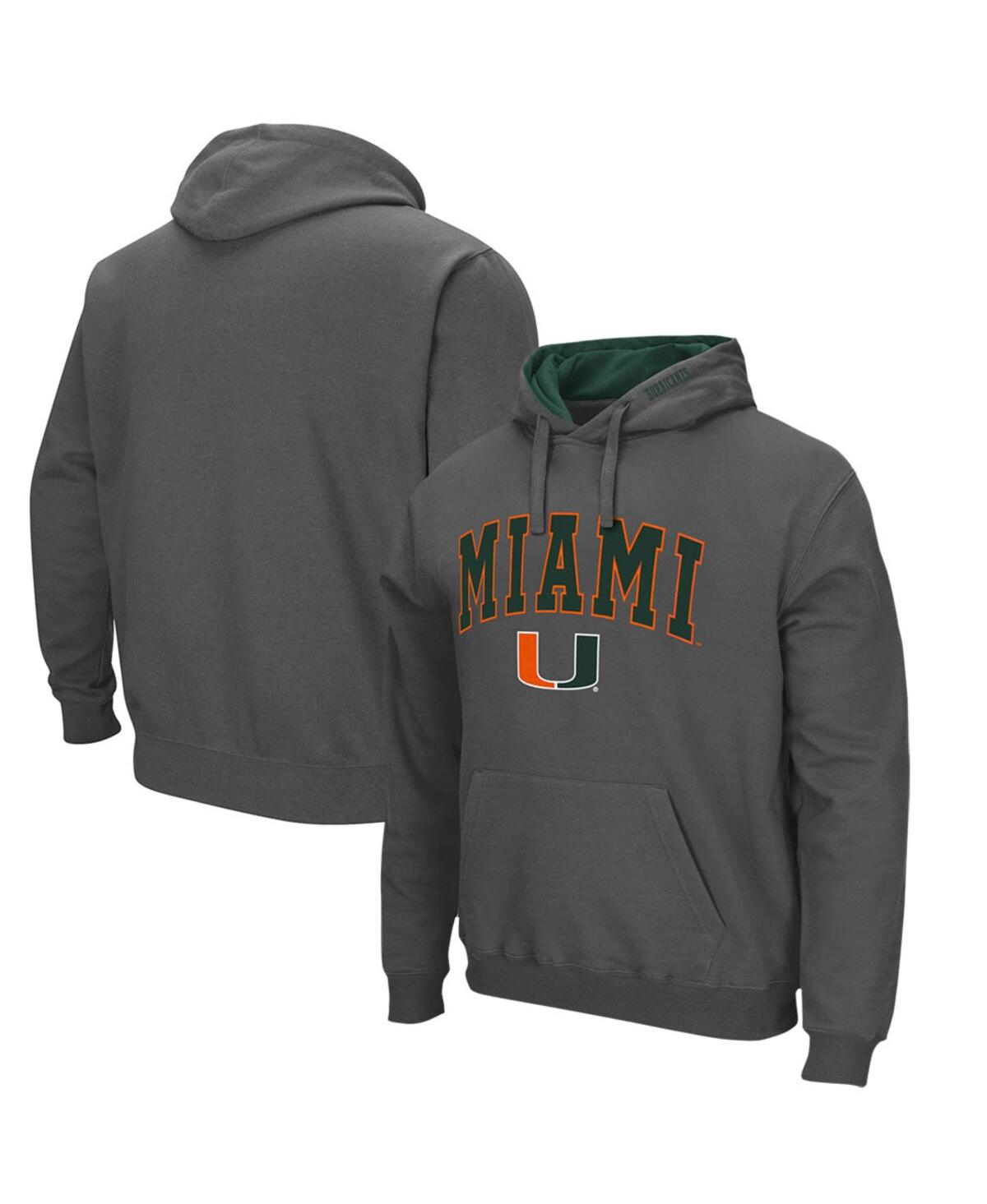 Colosseum Men's Miami Hurricanes Arch & Logo 3.0 Pullover Hoodie In Charcoal