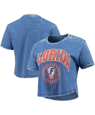 Women's Royal Distressed Florida Gators Edith Vintage-Like Burnout Crop T-shirt