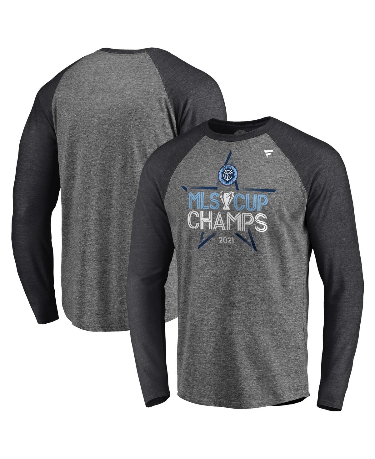 Men's FanaticsNew York City Fc 2021 Mls Cup Champions Locker Room Raglan Long Sleeve T-shirt - Heathered Gray