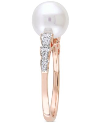 Cultured Freshwater Pearl (9mm) & Diamond (1/8 ct. t.w.) Ring in 10k Rose Gold