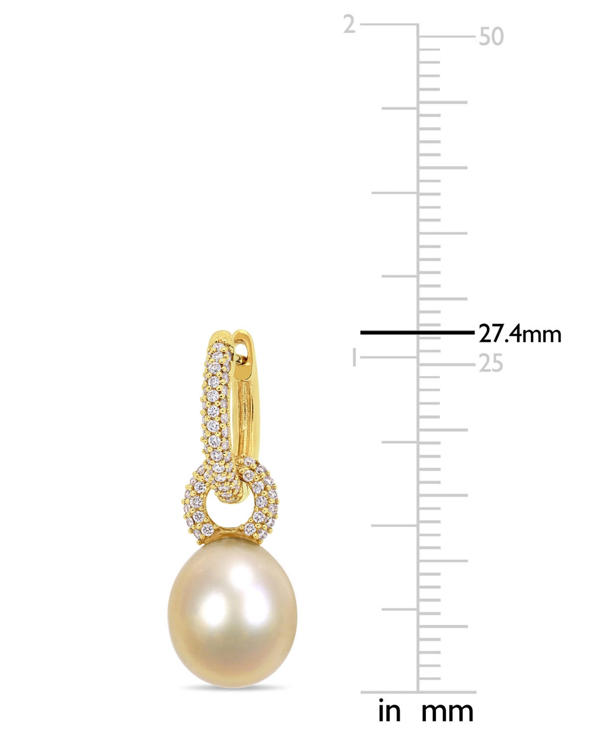 Cultured Golden South Sea Oval Pearl (9mm) & Diamond (1/2 ct. t.w.) Dangle Huggie Hoop Earrings in 14k- Gold