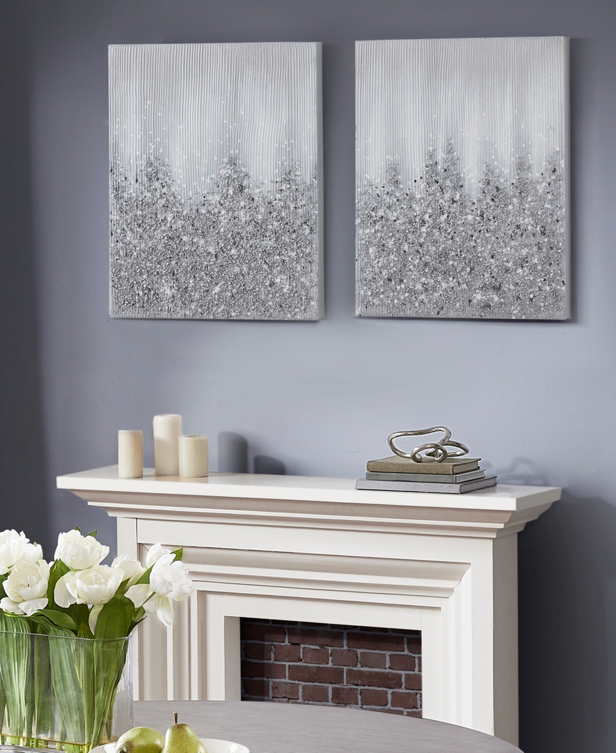 Madison Park Silver Glimmer Hand Brush Embellished Canvas Set, 2 Piece