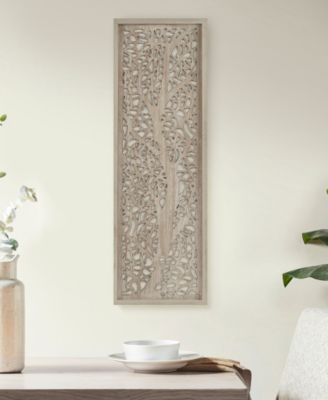 Laurel Branches Carved Wood Panel Wall Decor