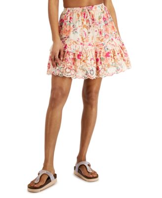 Angie - Juniors' Floral-Print Eyelet-Trim Cotton Skirt