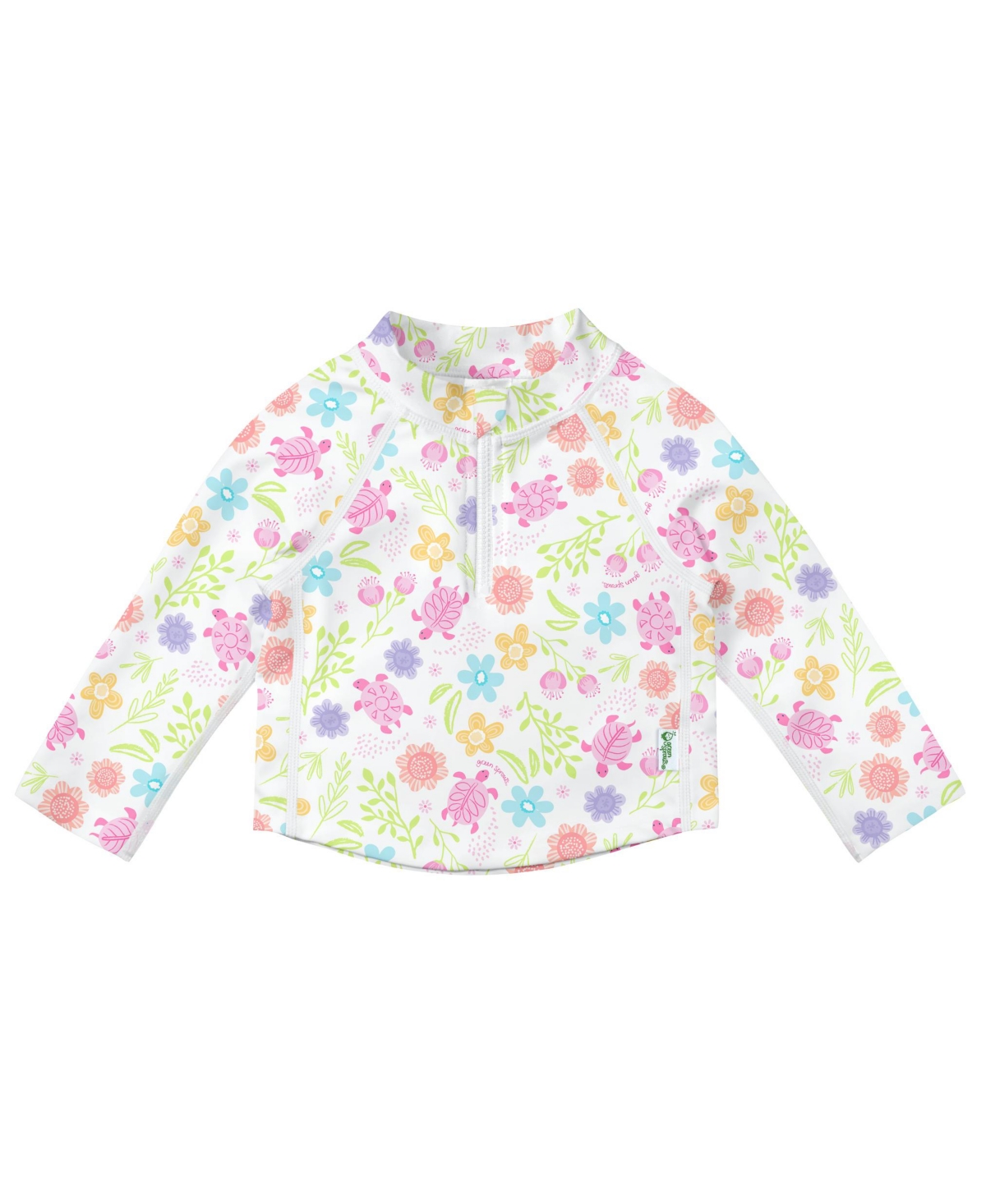 Green Sprouts Toddler Girls Long Sleeve Zip Rashgaurd Shirt In White Turtle Floral