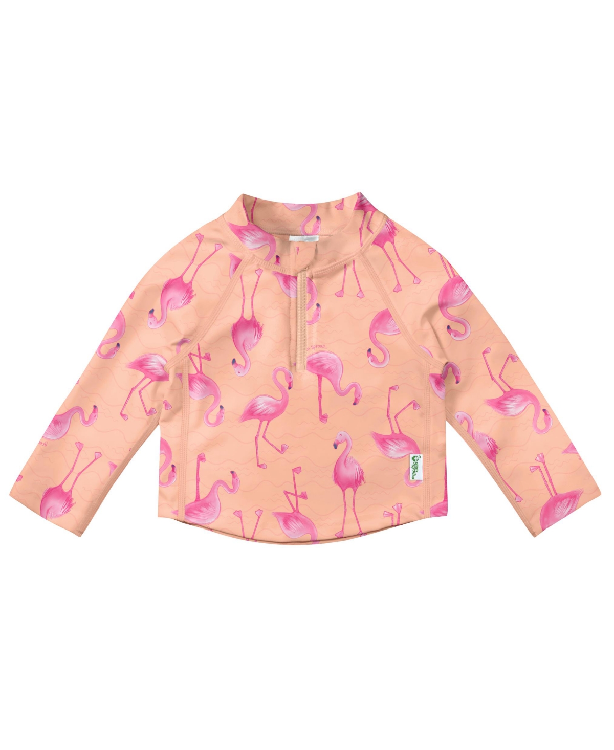 Shop Green Sprouts Toddler Girls Long Sleeve Zip Rashgaurd Shirt In Coral Flamingos
