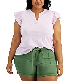 Plus Size Cotton Flutter-Sleeve Top, Created for Macy's