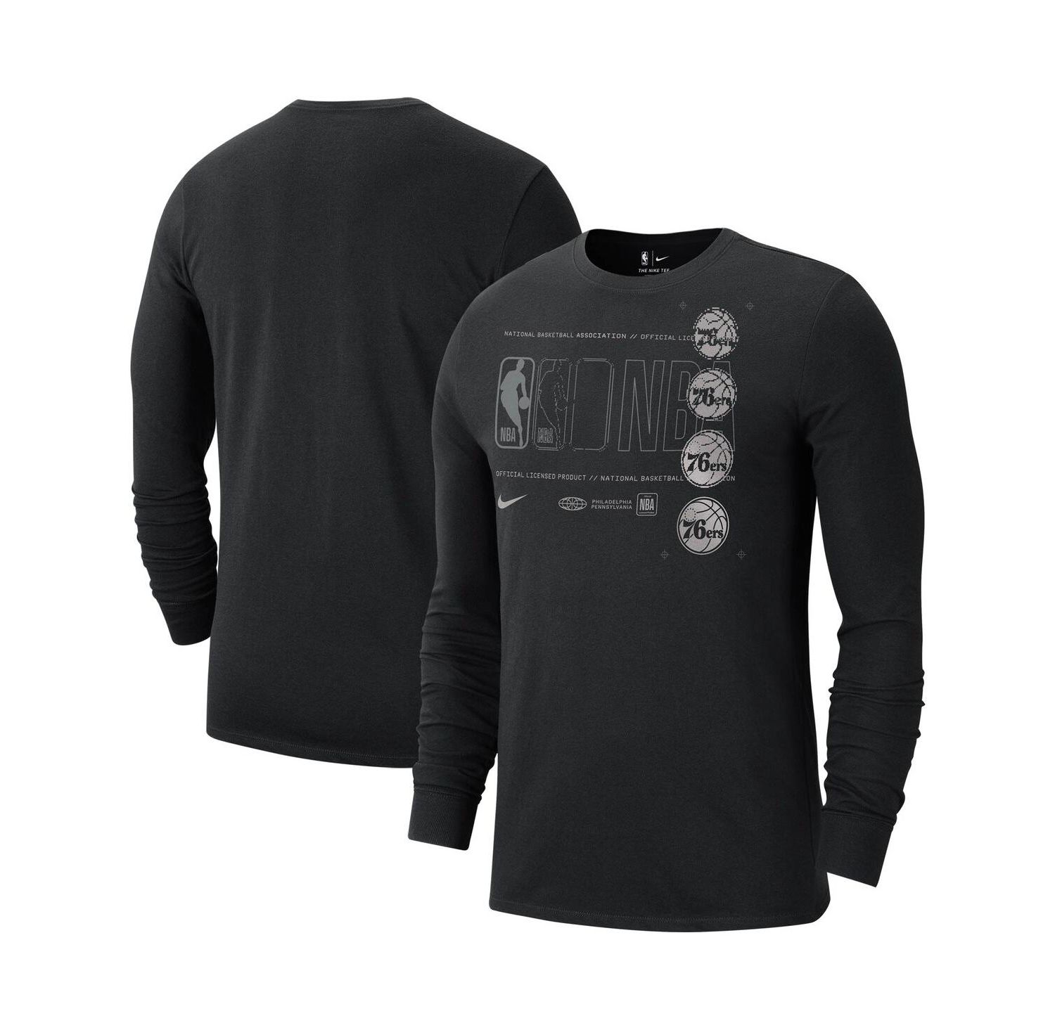 Men's Black Philadelphia 76ers Courtside Chrome Long Sleeve T-shirt
