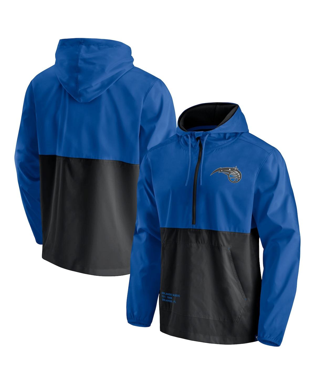 Fanatics Branded Blue/black Orlando Magic Anorak Block Party Windbreaker Half-zip Hoodie Jacket In Blue,black