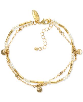 Photo 1 of Style & Co Gold-Tone Bar, Disc & Bead Double-Row Ankle Bracelet, Created for Macy's