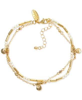 Photo 1 of Style & Co Gold-Tone Bar, Disc & Bead Double-Row Ankle Bracelet, 